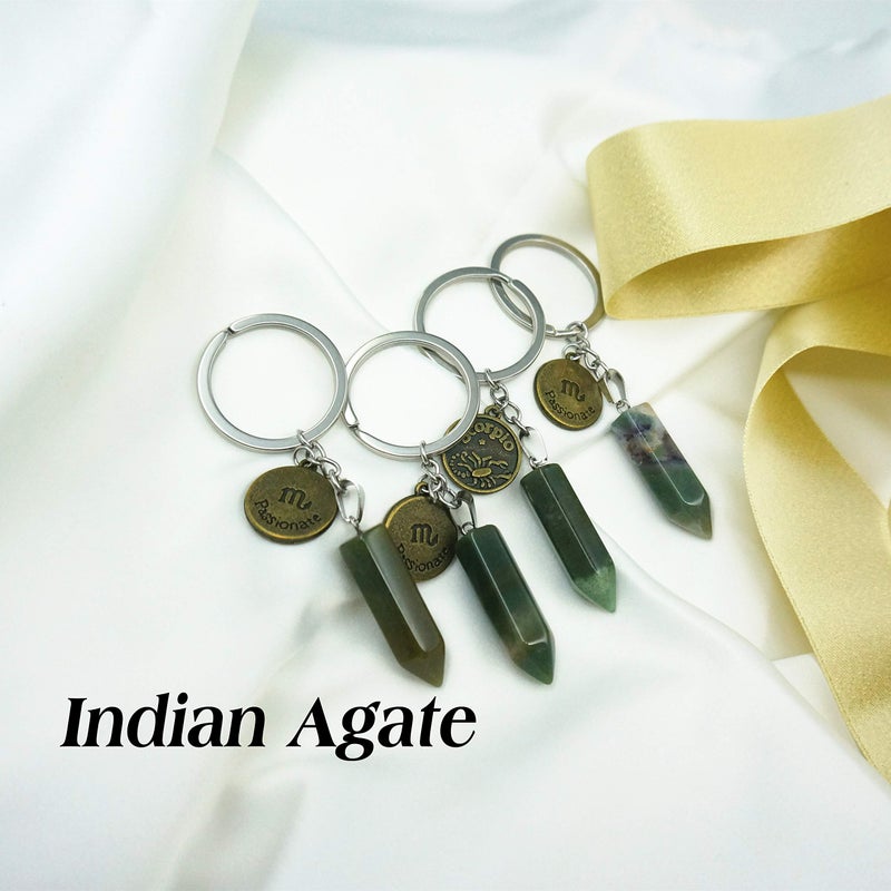 ZUOPIPI Zodiac Crystal Stone Keychain Natural Rose Stone/Red Agate/Aventurine Healing Crystal Keychain (Scorpio) - Image 3